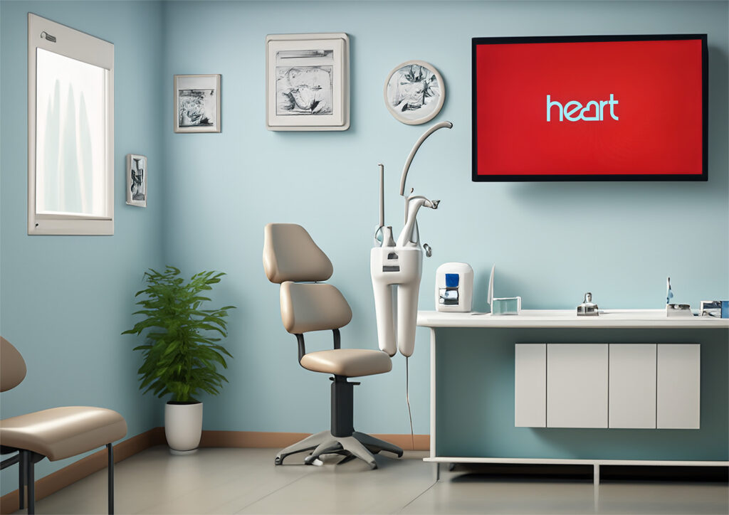 An AI generated dentist's office with a TV playing Heart radio