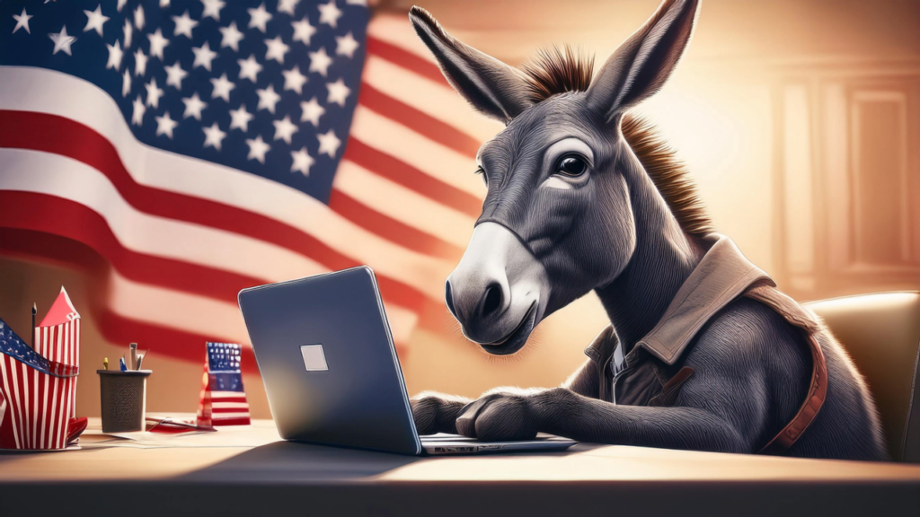 AI generated picture of a donkey in a campaign office in the US